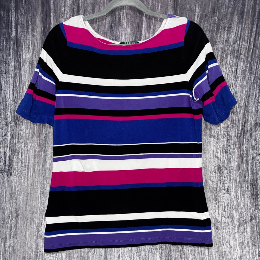 Lauren Ralph Lauren Multicolor Stripe Short Sleeve Women Size L *HAS FLAWS*